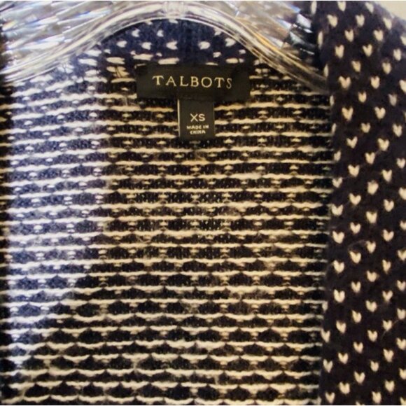 Talbots Cardigan Womens XS Navy Blue White Fair Isle Open Sweater - Picture 4 of 4